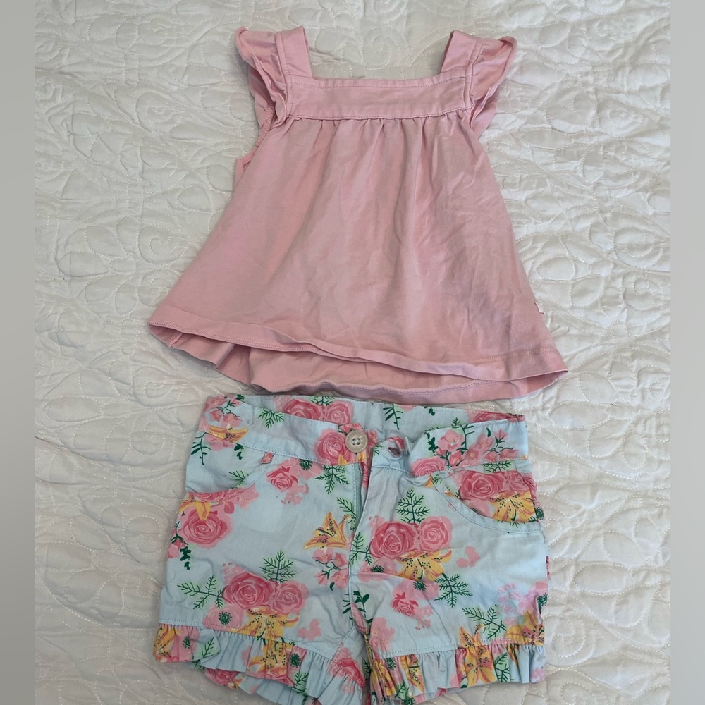 Rufflebutts Pink Ruffle Top and Floral Shorts Set